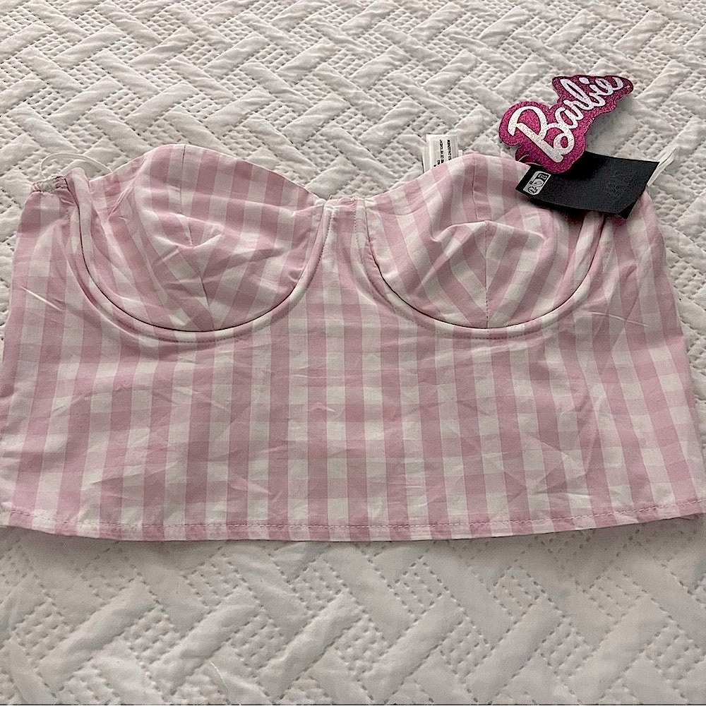 ZaraPink and White Striped Bustier Top